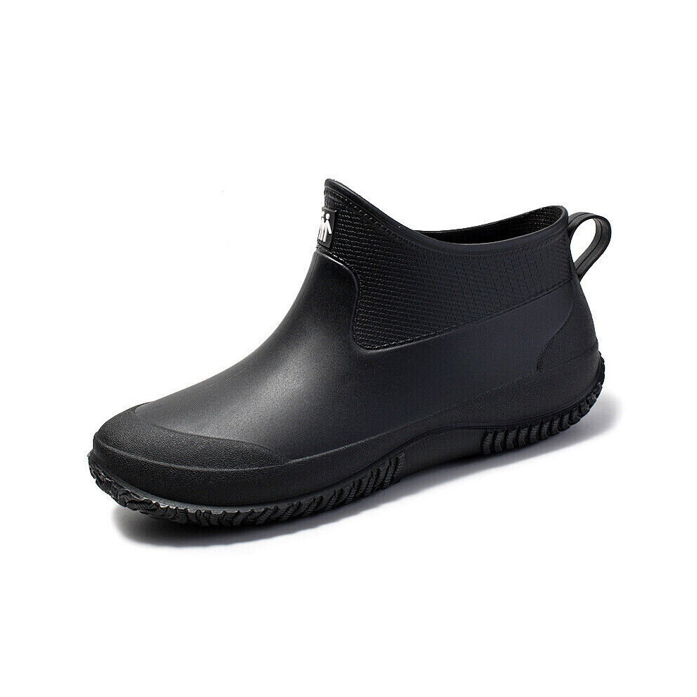 (Black, UK 10) Mens Womens Waterproof Wellington Plain Rain Boots Wellies Outdoor Ankle Shoes