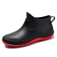(Black-Red, UK 9) Mens Womens Waterproof Wellington Plain Rain Boots Wellies Outdoor Ankle Shoes