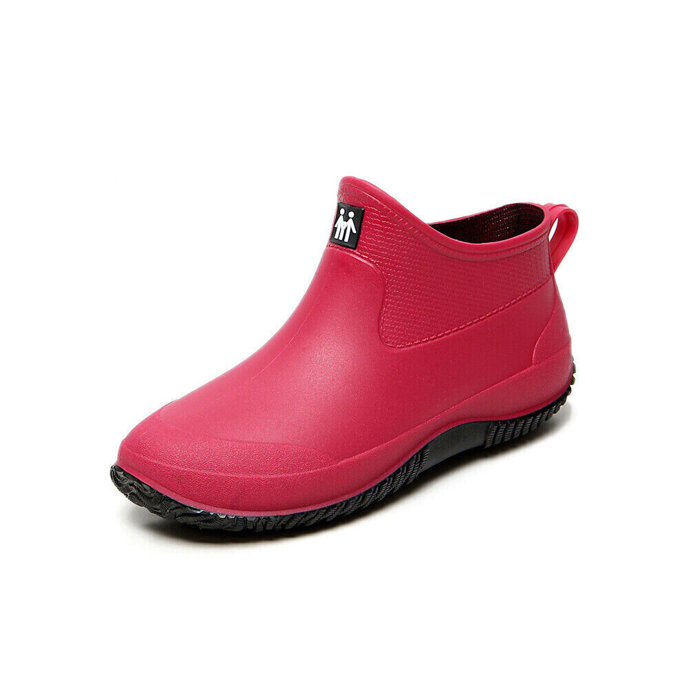 (Red, UK 7.5-8) Mens Womens Waterproof Wellington Plain Rain Boots Wellies Outdoor Ankle Shoes