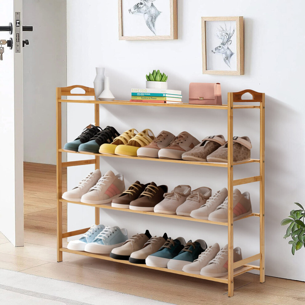 4 TIERS BAMBOO SHOE RACK FOOTWEAR ORGANISER STORAGE SHELVES STAND