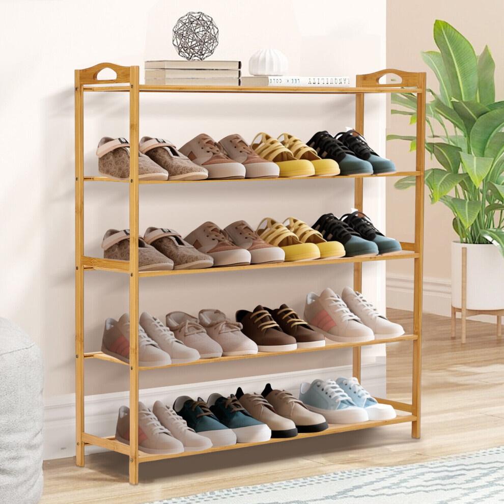 5 TIERS BAMBOO SHOE RACK FOOTWEAR ORGANISER WOODEN STORAGE