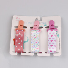 (Pink) Baby Pacifier 3pcs Chain Clip Toy Holder Cartoon Pattern Travel Storage Portable