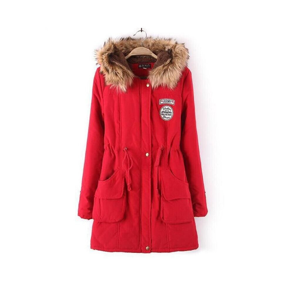 (Red, 3XL) New Womens Warm Long Coat Fur Collar Hooded Jacket Slim Winter Parka Gw Outwear