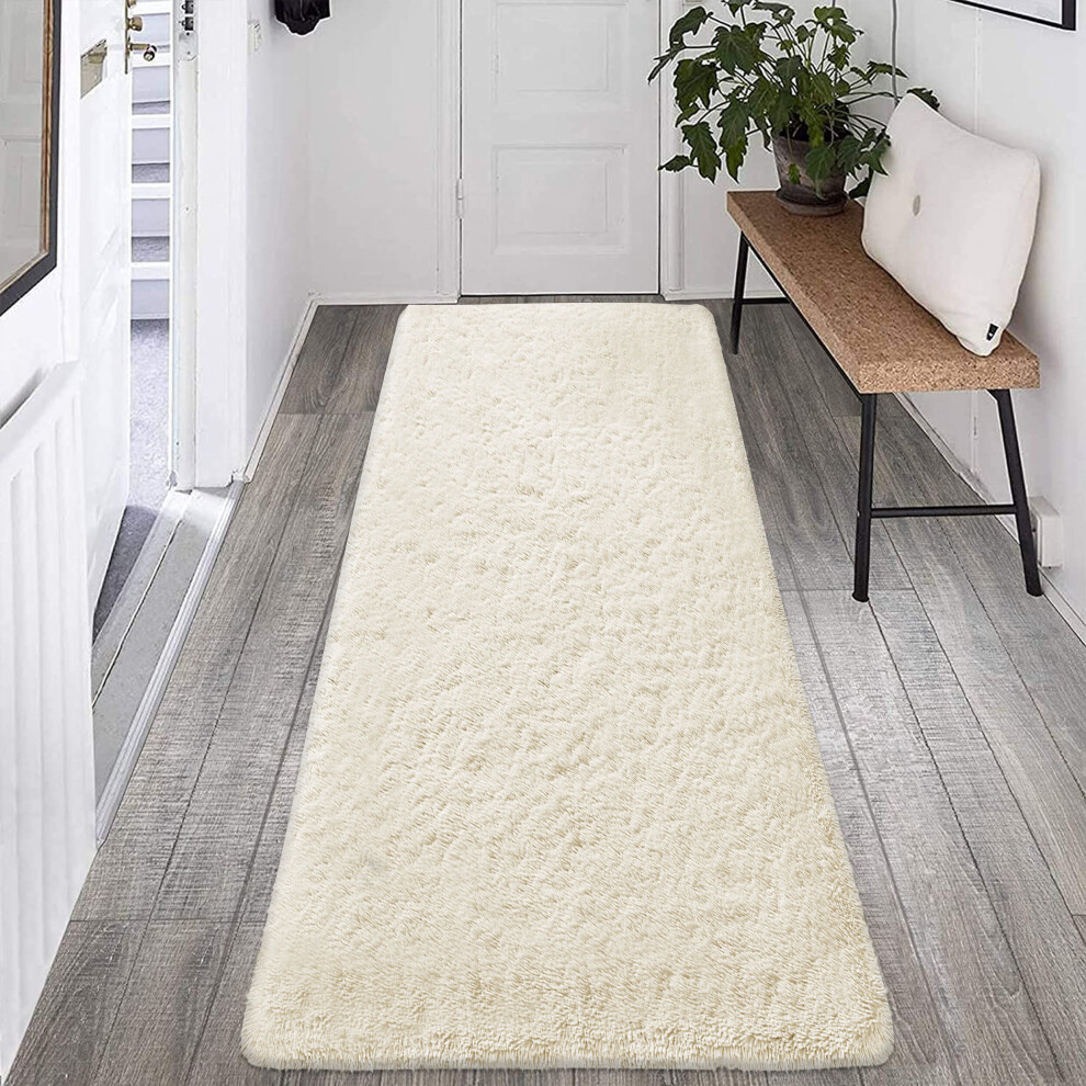 (60cm x 220cm (2ft x 7ft 3")_Runner, Cream Shaggy Rugs) Fluffy Rug Non-Slip Shaggy Rugs Living Room Carpet