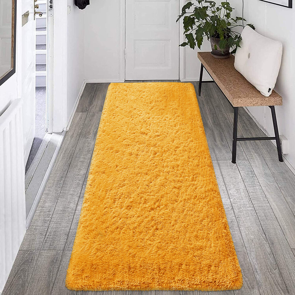 (60cm x 220cm (2ft x 7ft 3")_Runner, Yellow Shaggy Rugs) Fluffy Rug Non-Slip Shaggy Rugs Living Room Carpet