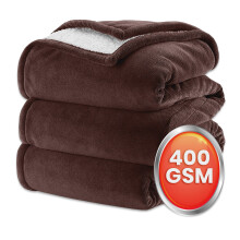 (Coffee Brown, Double: 150 X 200 CM ) Sherpa Fleece Blanket Bed Mink Sofa Throw 2 Layer Reversible Travel Blanket