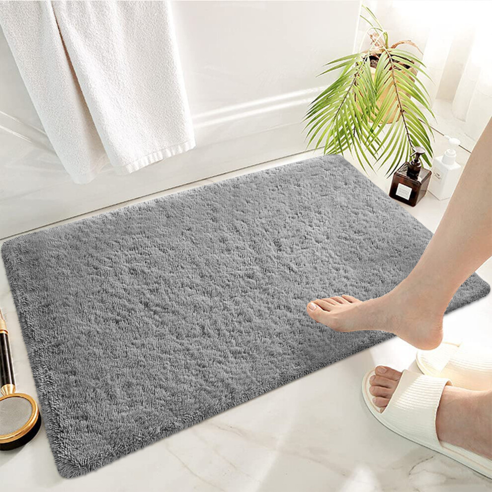 (60cm x 110cm (2ft x 3ft 7"), Grey Shaggy Rugs) Fluffy Rug Non-Slip Shaggy Rugs Living Room Carpet