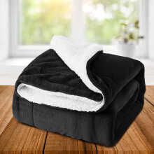 (Black, King: 200 X 240 CM) Sherpa Fleece Blanket Bed Mink Sofa Throw 2 Layer Reversible Travel Blanket