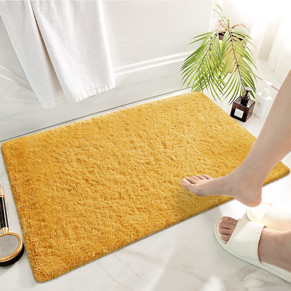 (60cm x 110cm (2ft x 3ft 7"), Yellow Shaggy Rugs) Fluffy Rug Non-Slip Shaggy Rugs Living Room Carpet