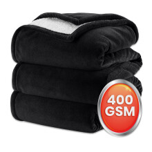 (Black, Double: 150 X 200 CM ) Sherpa Fleece Blanket Bed Mink Sofa Throw 2 Layer Reversible Travel Blanket