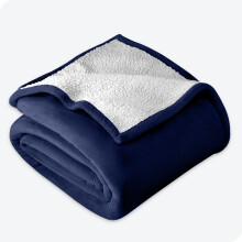 (Navy Blue, Single: 130 X 150 CM) Sherpa Fleece Blanket Bed Mink Sofa Throw 2 Layer Reversible Travel Blanket