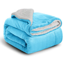 (Sky Blue, King: 200 X 240 CM) Sherpa Fleece Blanket Bed Mink Sofa Throw 2 Layer Reversible Travel Blanket