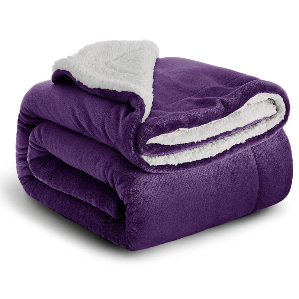 (Purple, Single: 130 X 150 CM) Sherpa Fleece Blanket Bed Mink Sofa Throw 2 Layer Reversible Travel Blanket-image-OPC-PBV5X8R-NEW