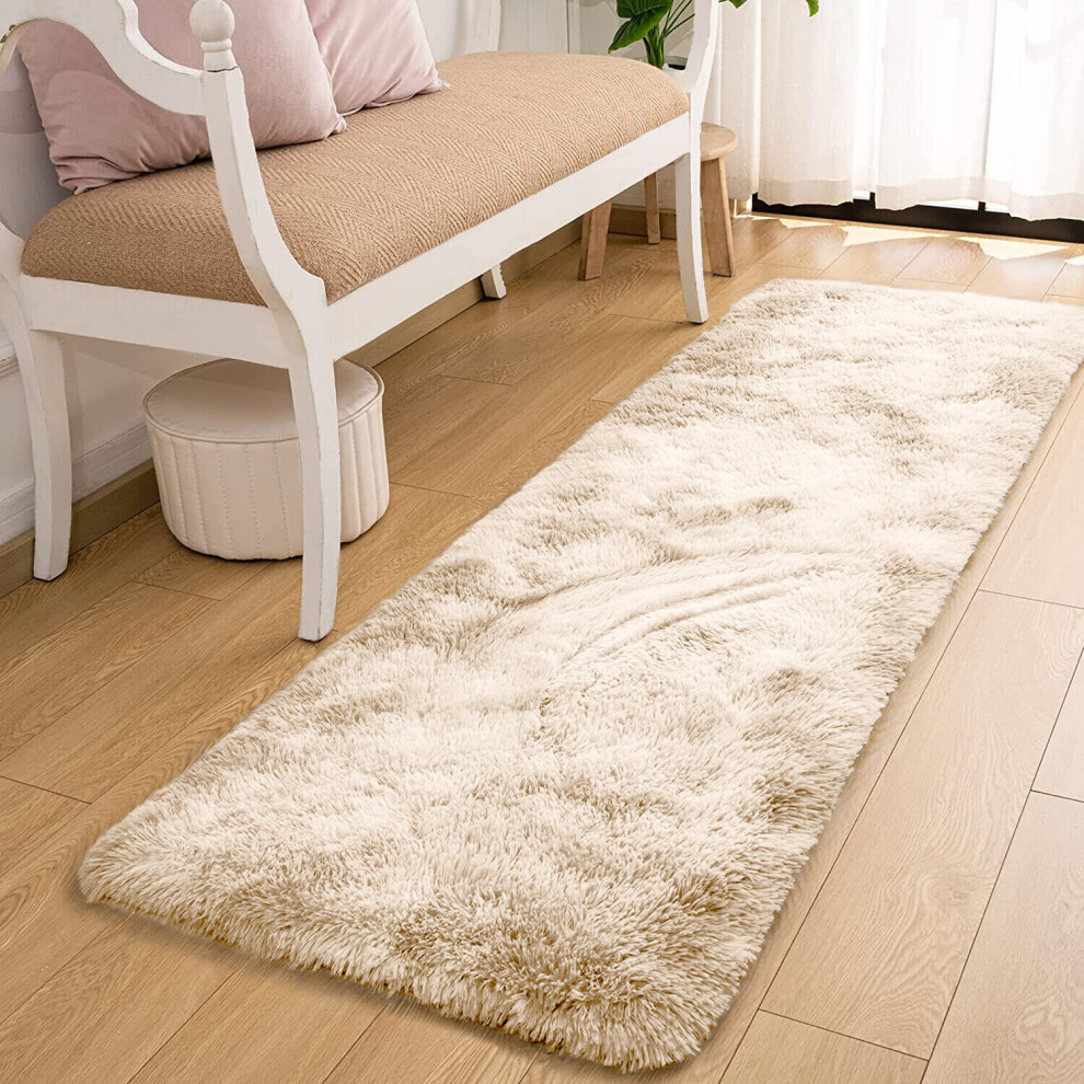 (60cm x 220cm (2ft x 7ft 3")_Runner, Beige Shaggy Rugs) Fluffy Rug Non-Slip Shaggy Rugs Living Room Carpet