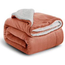 (Rust Orange, Single: 130 X 150 CM) Sherpa Fleece Blanket Bed Mink Sofa Throw 2 Layer Reversible Travel Blanket