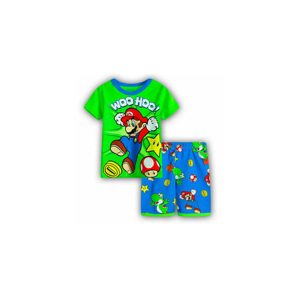 ( #1 Green Super Mario Pyjamas Set, 100/3-4Y) Kids Boys Girls Super Mario Pyjamas Short Sleeve T-Shirt Shorts Set 1-7Years UK