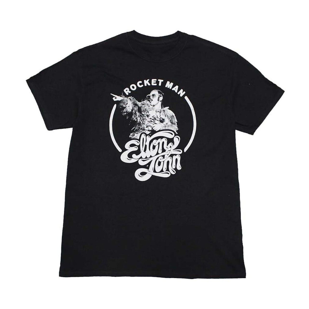 Sibeinuo (M) Elton John T Shirt Elton John Rocket Man Circle T-Shirt Black