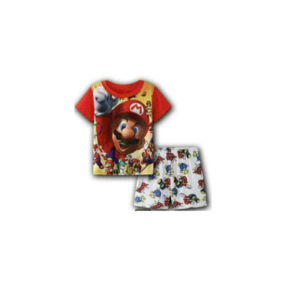 (#2 Red Super Mario Pyjamas Set, 95/2-3Y) Kids Boys Girls Super Mario Pyjamas Short Sleeve T-Shirt Shorts Set 1-7Years UK