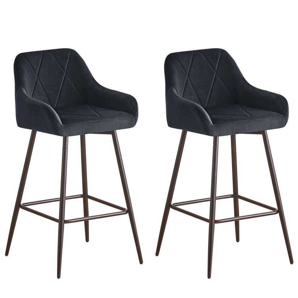 (2, black) 2x Bar Stools Velvet Dining Room Kitchen Breakfast