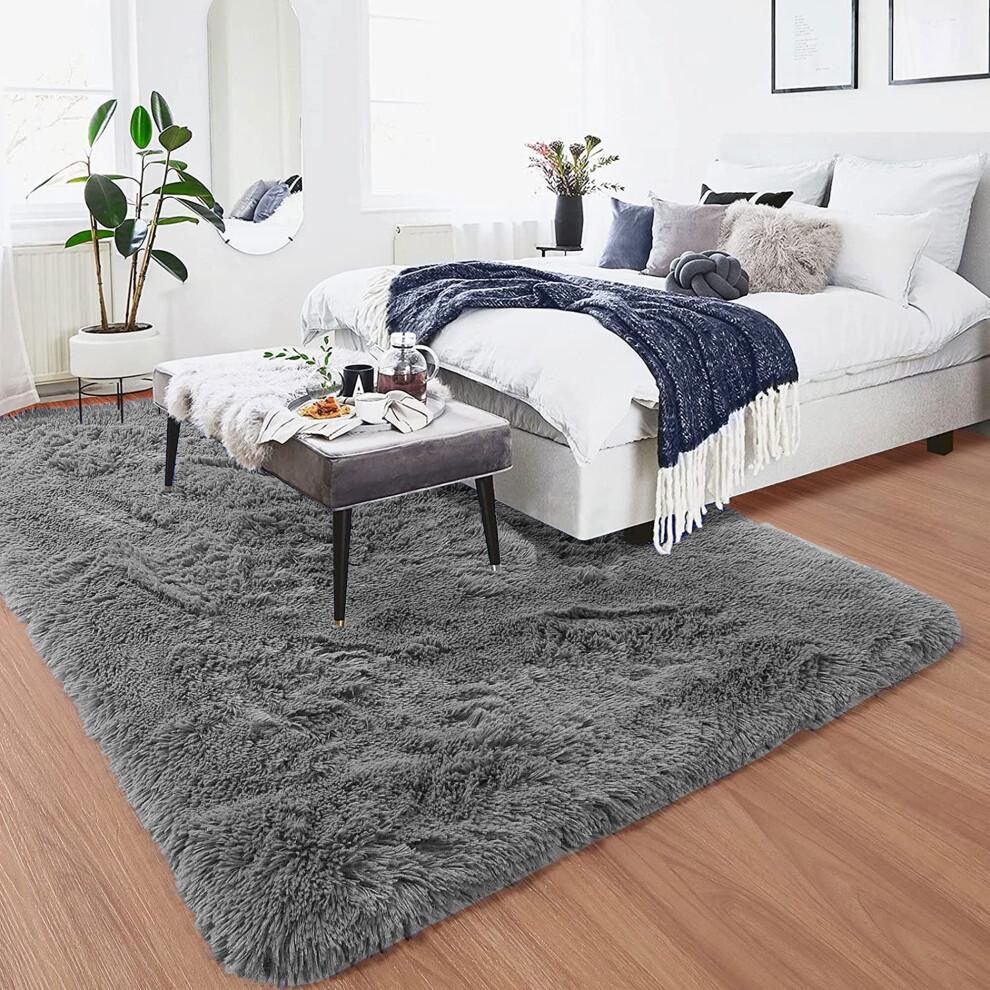 (200cm x 290cm (6ft 7" x 9ft 6"), Grey Shaggy Rugs) Fluffy Shaggy Rug Living Bed Room Carpets Soft Mat