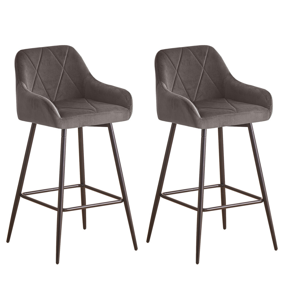 (2, grey) 2x Bar Stools Velvet Dining Room Kitchen Breakfast