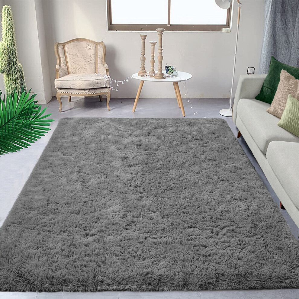 (160cm x 230cm (5ft 3" x 7ft 6"), Grey Shaggy Rugs) Fluffy Rug Non-Slip Shaggy Rugs Living Room Carpet