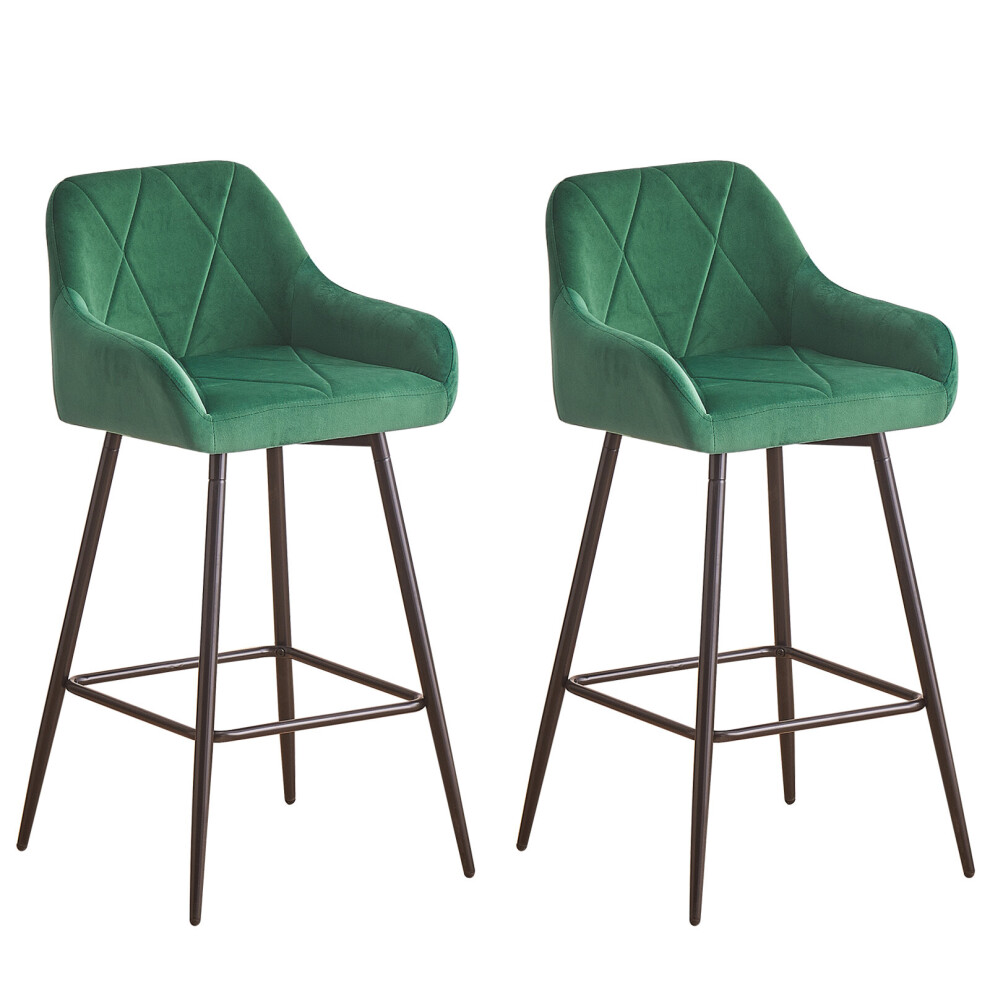 (2, green) 2x Bar Stools Velvet Dining Room Kitchen Breakfast