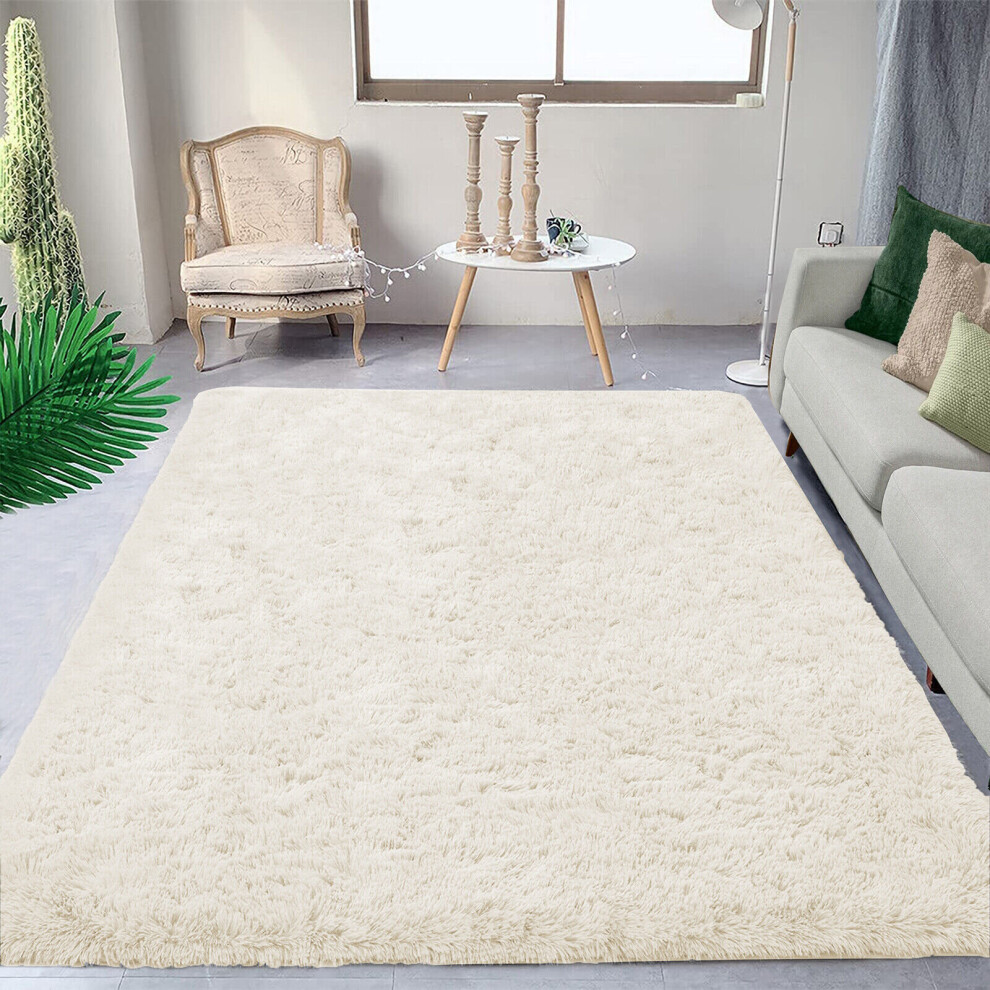 (160cm x 230cm (5ft 3" x 7ft 6"), Cream Shaggy Rugs) Fluffy Shaggy Rug Living Bed Room Carpets Soft Mat