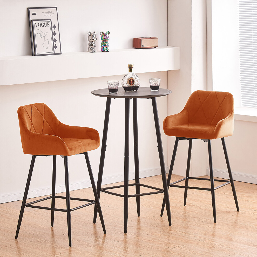 (2, orange) 2x Bar Stools Velvet Dining Room Kitchen Breakfast