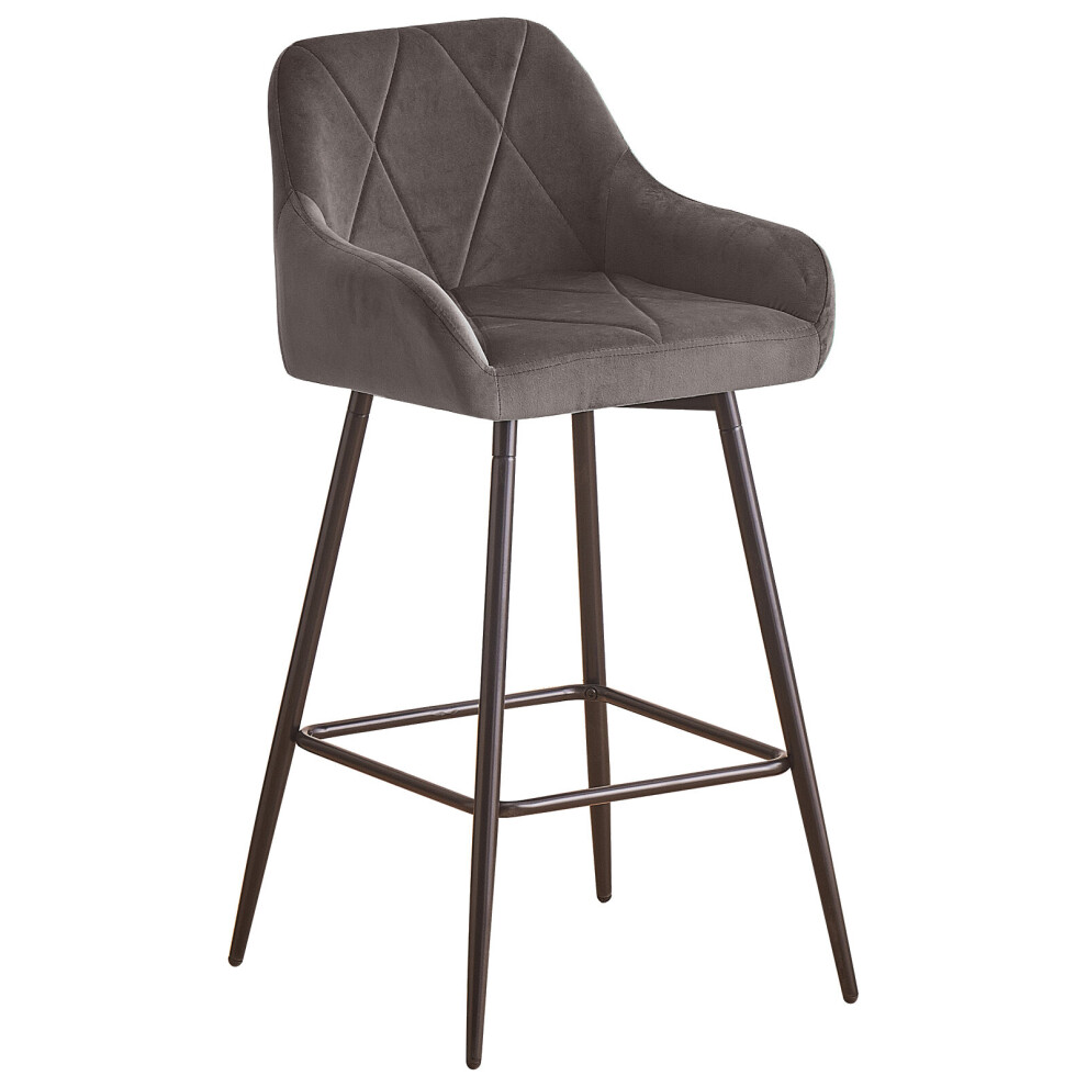 (4, grey) 2x Bar Stools Velvet Dining Room Kitchen Breakfast