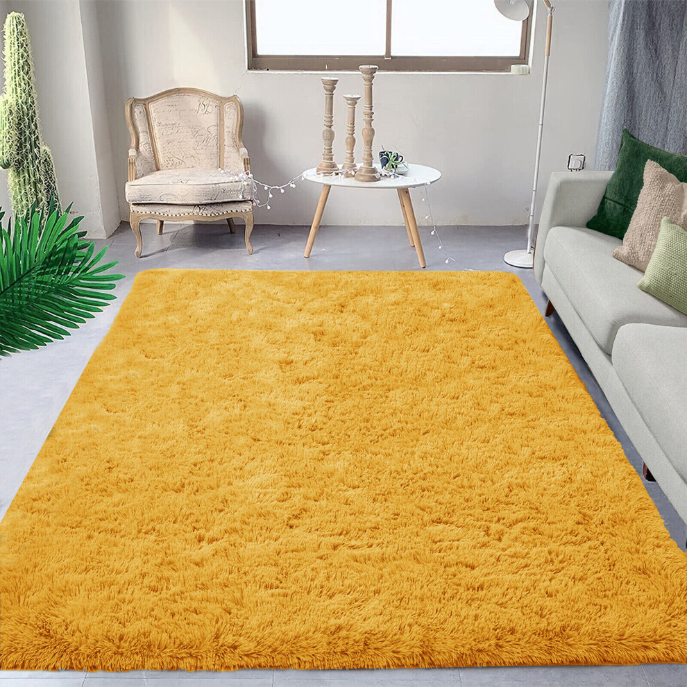 (200cm x 290cm (6ft 7" x 9ft 6"), Yellow Shaggy Rugs) Fluffy Rug Non-Slip Shaggy Rugs Living Room Carpet