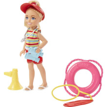 Barbie Poppen & Speelset, Chelsea Kleine Lifeguard Pop met Outfit & 6 Beroepsaccessoires