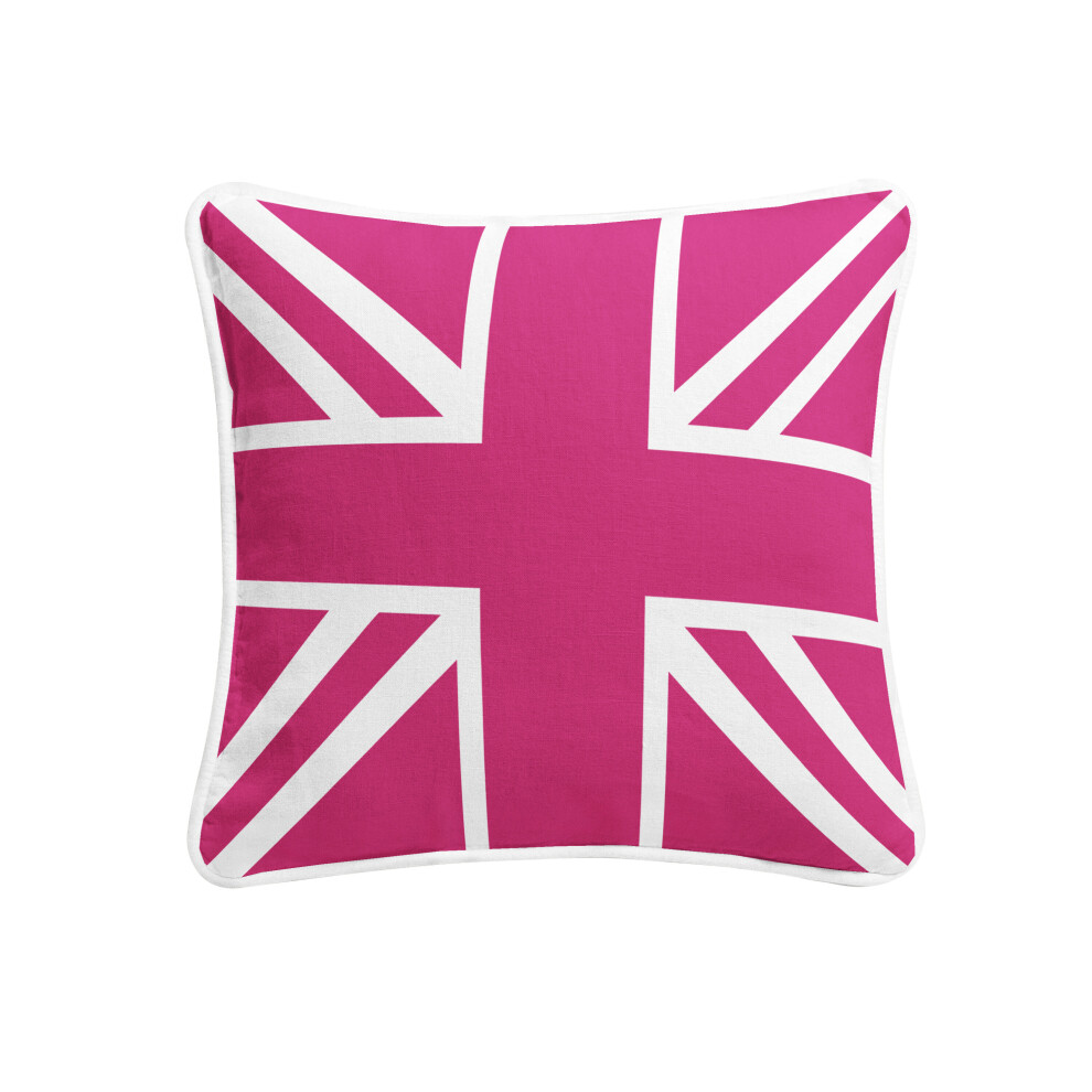 (Union Jack Cushion Cover 18x18''(Fuchsia & White)) British Flag/Union Jack Design 100% Cotton Cushion Cover. Home Decor Sofa Square Shape Pillowcase