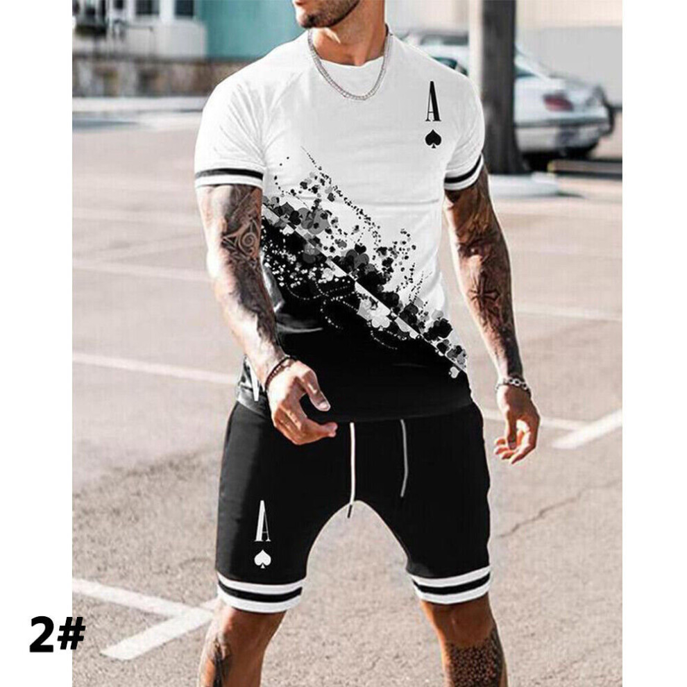 2 18 5XL Hot Men Summer Outfit 2 Piece Set Sweatsuit Short Sleeve T Shirts and Shorts Set on OnBuy