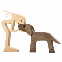 ( Girl With Dog) Statue Sitting Woman and Dog Creative Decor Craft Figurine Wooden Home Office