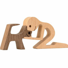 ( Boy With Cat) Statue Sitting Woman and Dog Creative Decor Craft Figurine Wooden Home Office