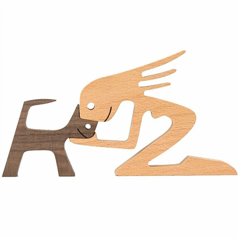 (  Girl With Cat) Statue Sitting Woman and Dog Creative Decor Craft Figurine Wooden Home Office