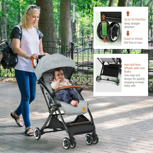 Casart Folding Baby Stroller Pushchair With Convertible Canopy Light Grey 2