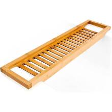 Bamboo Caddy Organizer Wooden Bath Tub Rack Holder Bathroom Shelf (Natural)