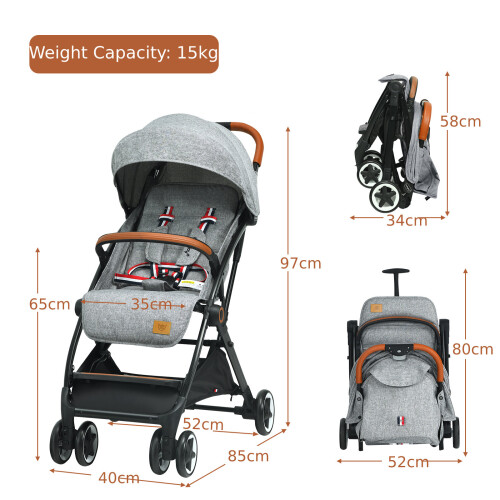 Casart Folding Baby Stroller Pushchair With Convertible Canopy Light Grey 1