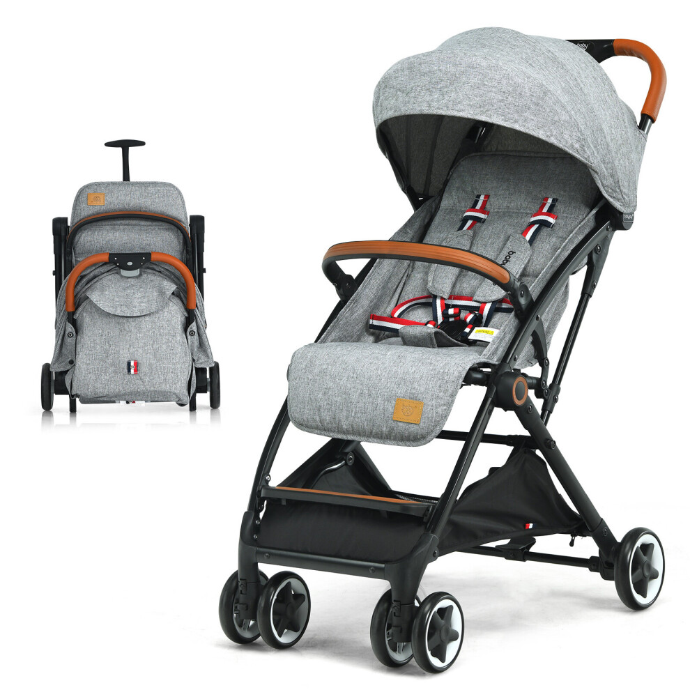 Folding Baby Stroller Pushchair With Convertible Canopy Light Grey