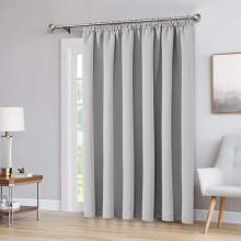 (Silver) Blackout Door Curtain with Tieback Plain Pencil Pleat Door Curtain