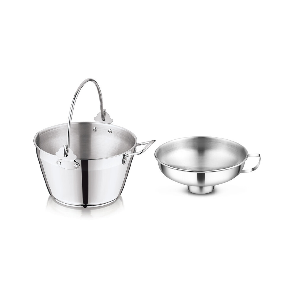 Penguin Home 5L Maslin Pan with 14cm Wide Neck Jam Funnel|Stainless Steel Pot with Steel Canning Funnel for Preserving|