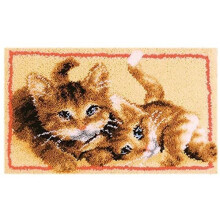 Handmade Craft Kit Cat Pattern DIY Rug  Latch Hook Rug Kits Bee Tapestry Kits with Colored Printed Canvas Rug Making Kits,50 * 38Cm