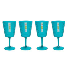 Set of 4 Wine Glasses Plastic Teal Honeycomb Design Reusable Summer