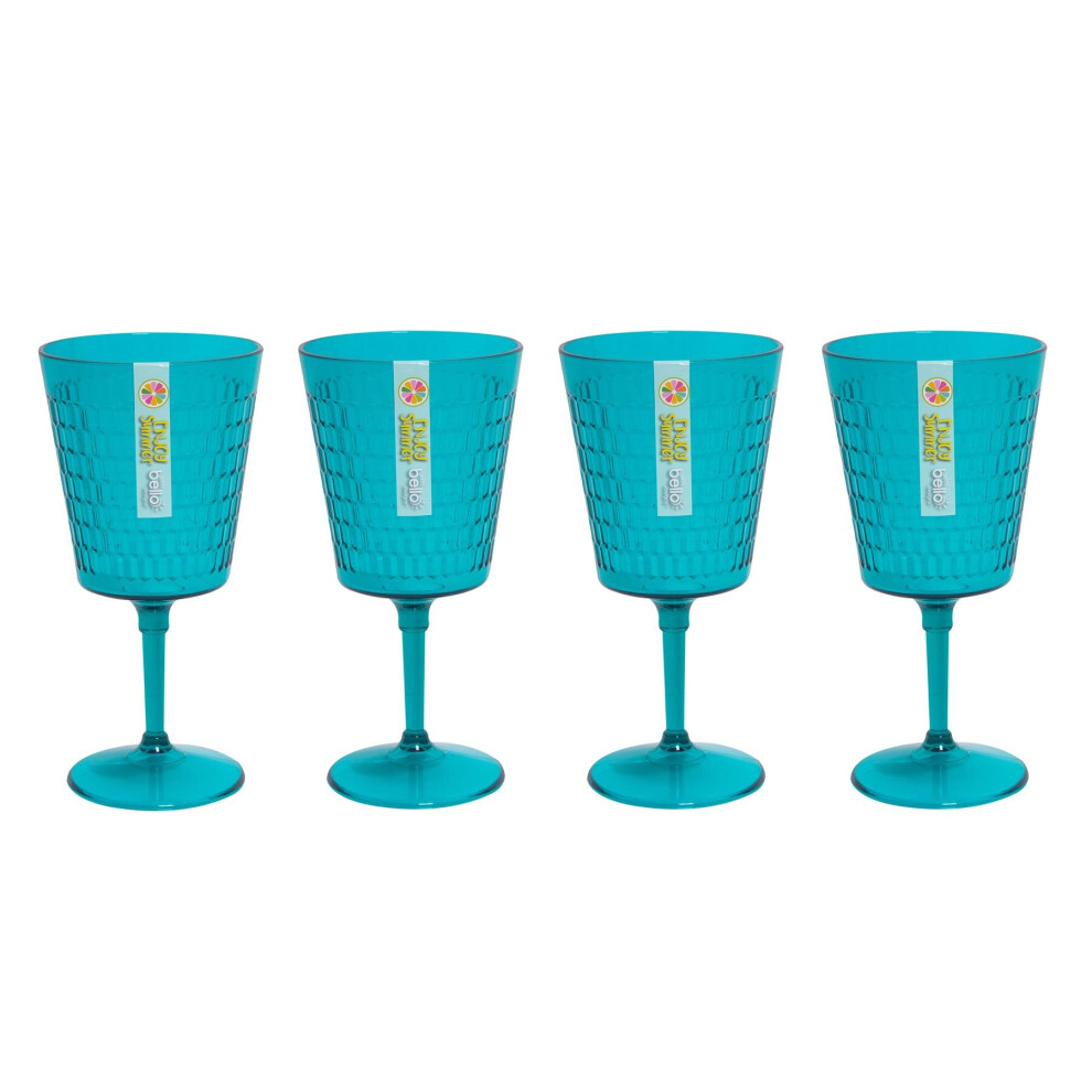 Set of 4 Wine Glasses Plastic Teal Honeycomb Design Reusable Summer Party BBQ Goblets Cups Drinkware