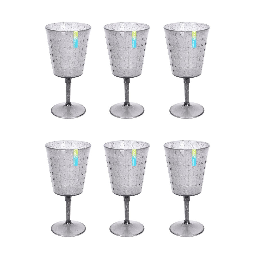 Set of 6 Wine Goblets Reusable Plastic Embossed Grey Picnic Summer Party BBQ Camping 