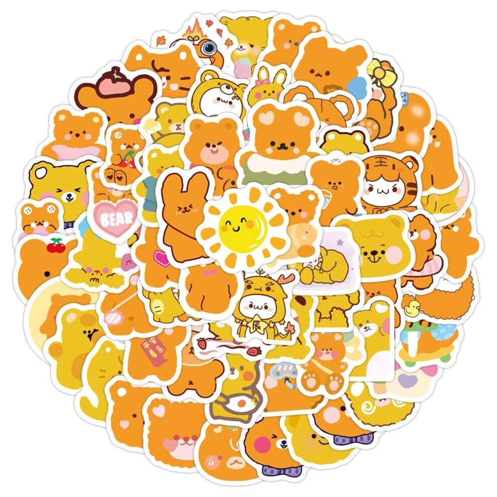 100 Pcs Orange Bear Theme Vinyl Waterproof Aesthetic Stickers  Laptop, Computer, Skateboard, Phone, Travel Case, Notebook for Teens Kids Girls Adults