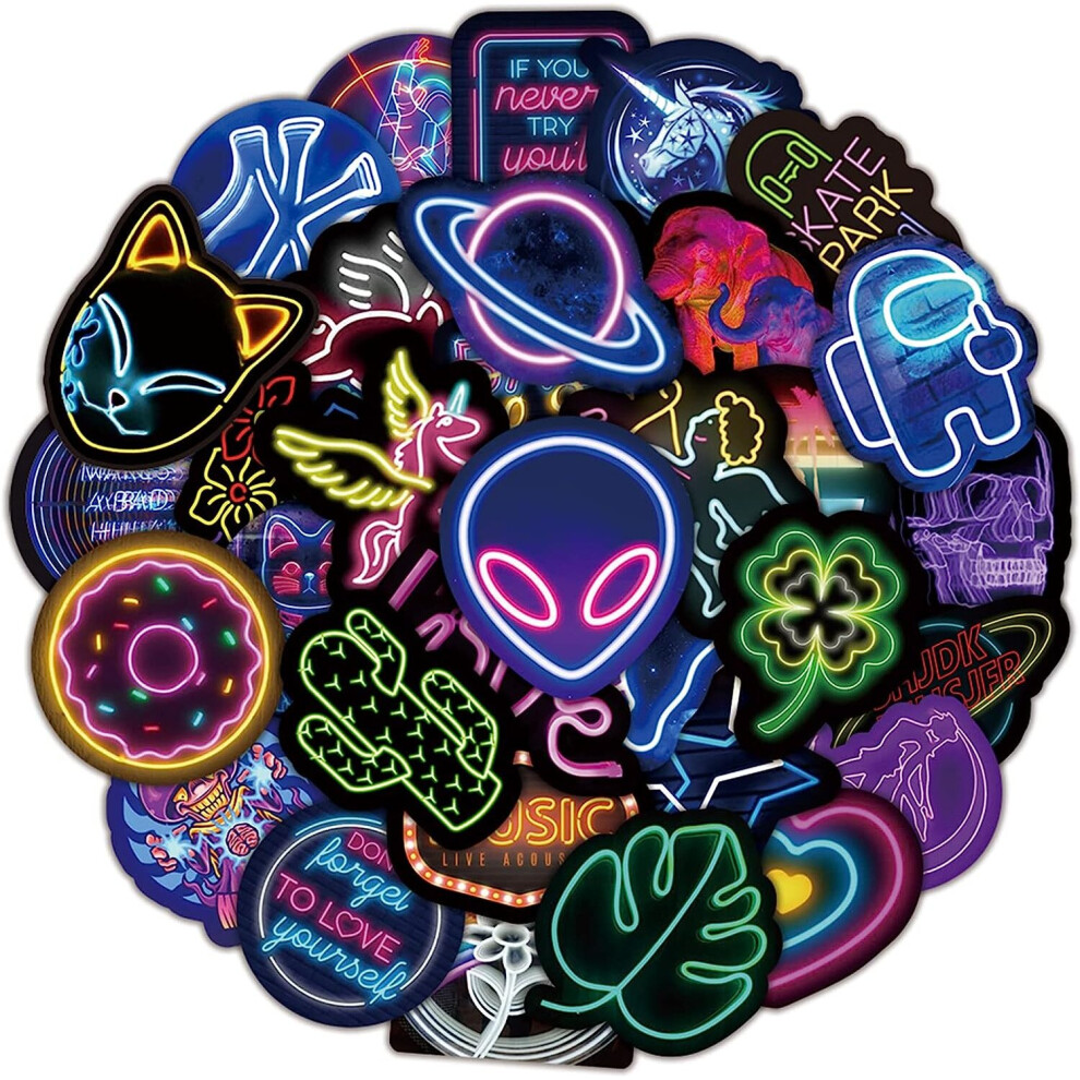 Mascot 100Pcs Cool Neon Stickers For Kids Teens Adults, Trendy Graffiti Waterproof Vinyl Neon Stickers Pack For Water Bottle,Skateboard, Luggage, Phone Light