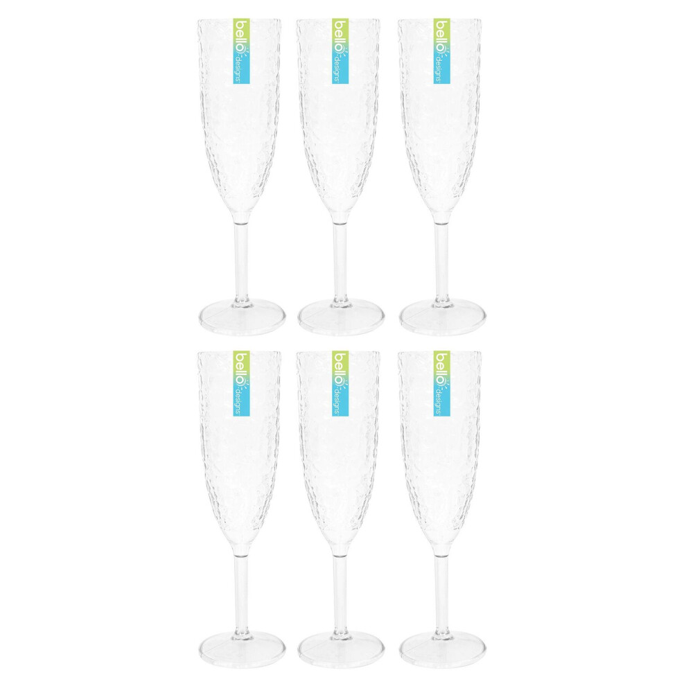 6 Champagne Prosecco Flutes Glasses Set Plastic Dimpled Embossed Party Outdoor